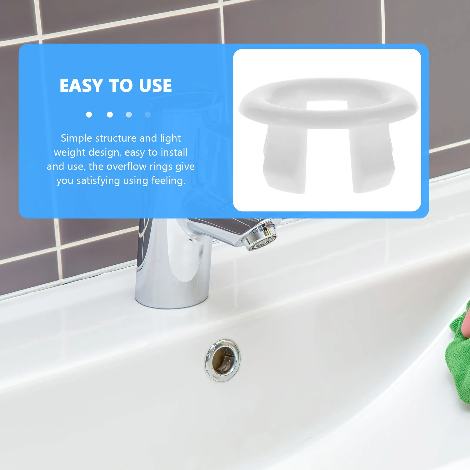 

50Pcs Sink Overflow Covers Round Plastic Bathroom Kitchen Basin Overflow Hole Caps Replacement Drain Trim Accessories