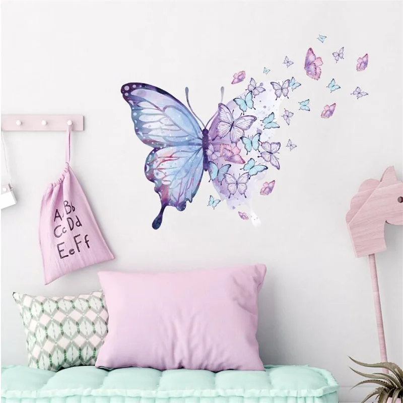 Purple Butterfly Wall Stickers for Bedroom Living Room Decoration Girls Room Wall Decals Daughter Room Wallpaper PVC Murals