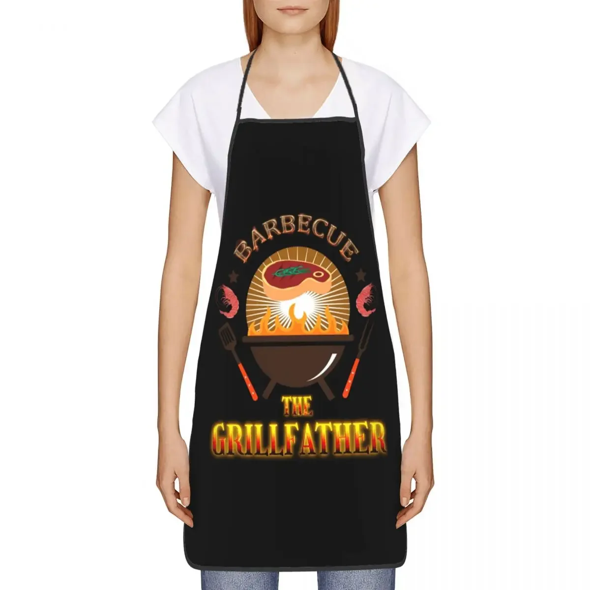 Funny Barbecue The Grillfather Bib Aprons Men Women Unisex Kitchen Chef BBQ Grill Tablier Cuisine for Cooking Baking Gardening