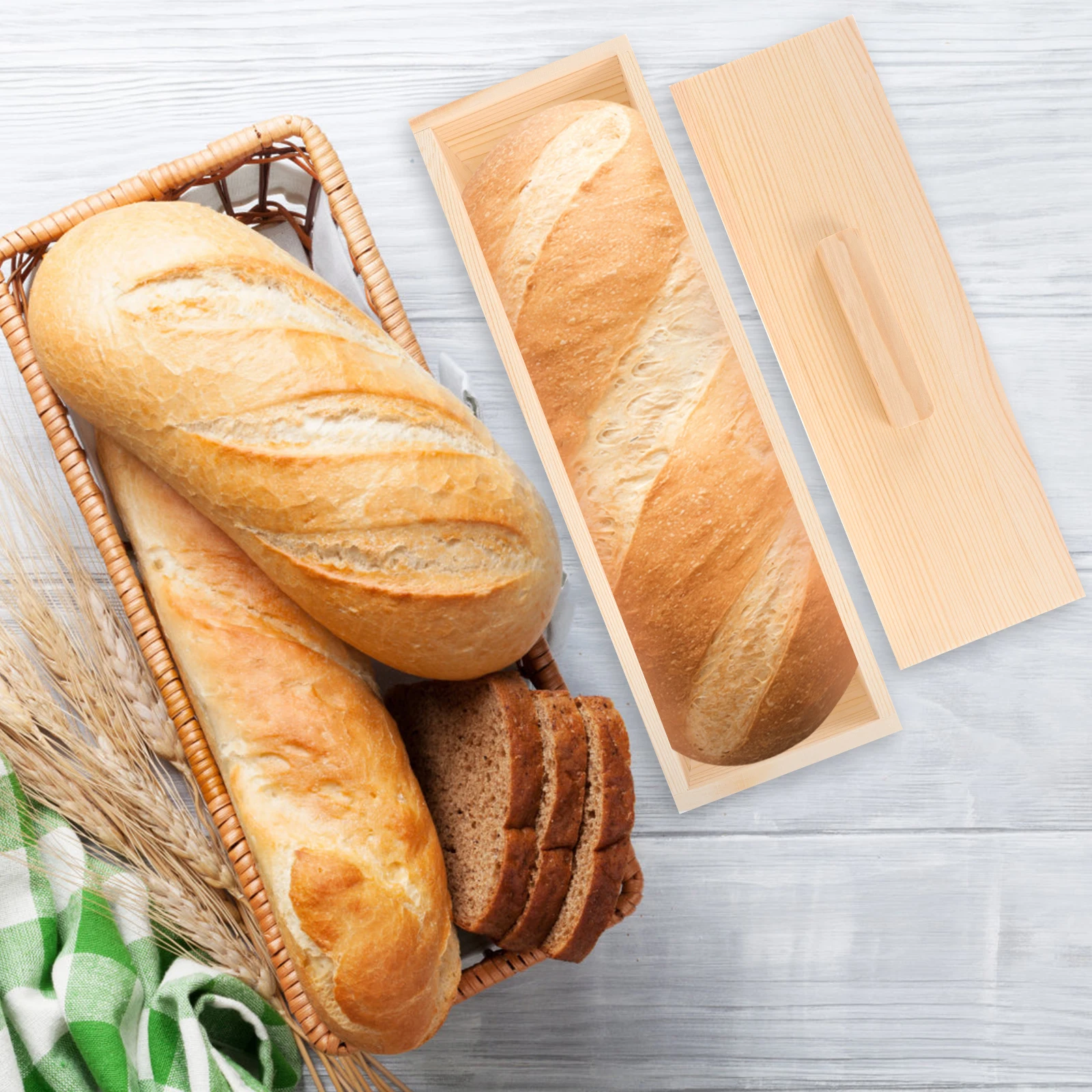 

Wooden Lidded Toast Box Nonstick Loaf Pan Household Baking Mold Kitchen Bread Mold Practical Toast Baking Tool