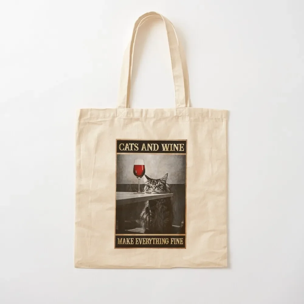 

Cat And Wine Make Everything Fine Gift Main Con Cat Lovers Tote Bag foldable reusable bag Women's bags Tote Bag