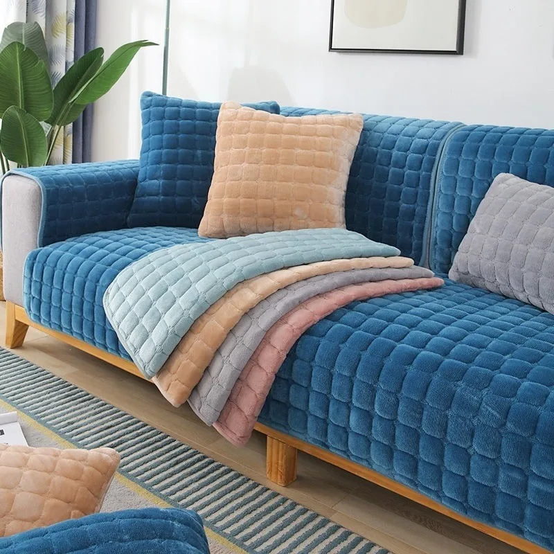

Thickened Grid FlannelSofa Mat Winter Style Anti Slip Edge Covering Seat Cushion Leather Sofa Special Sofa Cushion Sofa Cover