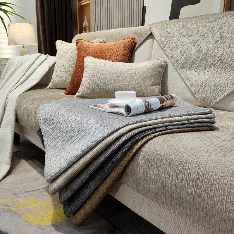 Light Luxury Chenille Sofa Cover for Living Room Solid Color Sofa Cushion L Shaped Sofa Cover Non-Slip Couch Armrest Backrest image 4