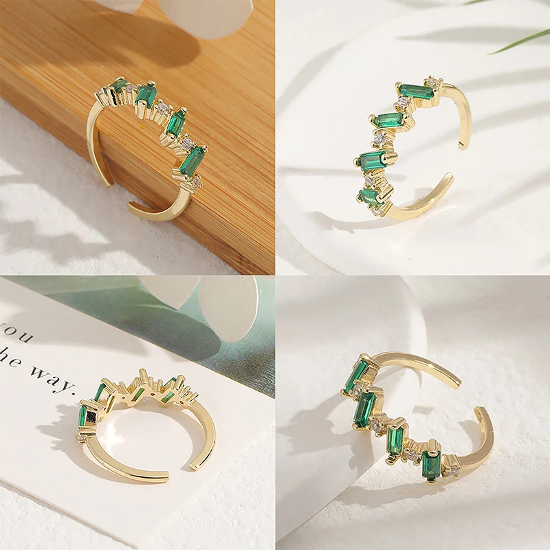 Luxury Green Zircon Rings For Women Gold Plated Stainless Steel Ring Wedding Couple Rings Aesthetic Jewelry bague Free Shipping