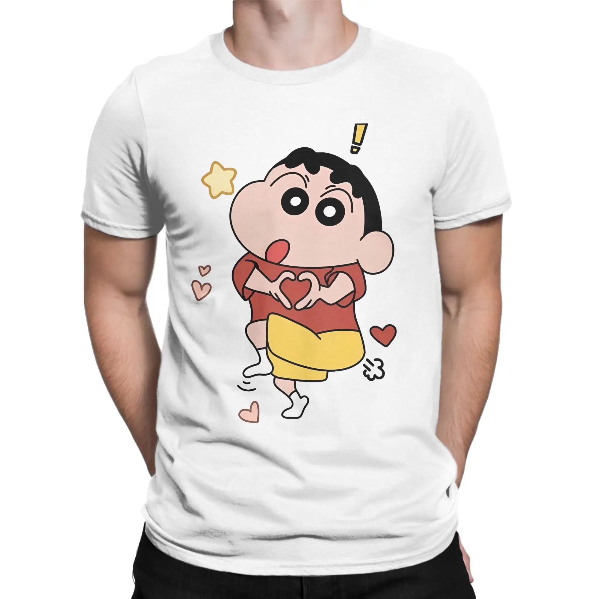 

Мужские и женские футболки с милым карандашом и сердечком Шин-тян, хлопковые топы, хипстерские футболки с короткими рукавами и круглым вырезом, футболка с графическим принтом