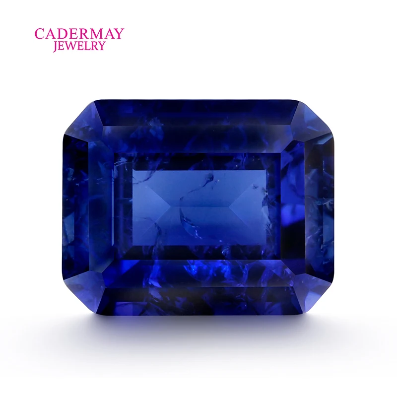 Cadermay Lab Grown Sapphire With Inclusions 2x4mm-15x20mm Emerald Shape Royal Blue Synthetic Sapphire Loose Gemstone For Jewelry