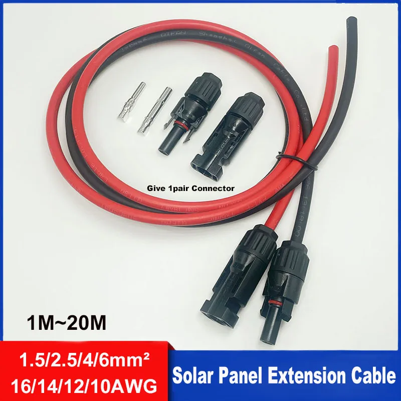1 Paar Solar-Verlängerungskabel mit Stecker und Buchse (Rot und Schwarz) mit Spezifikationen von 1,5/2,5/4/6mm²