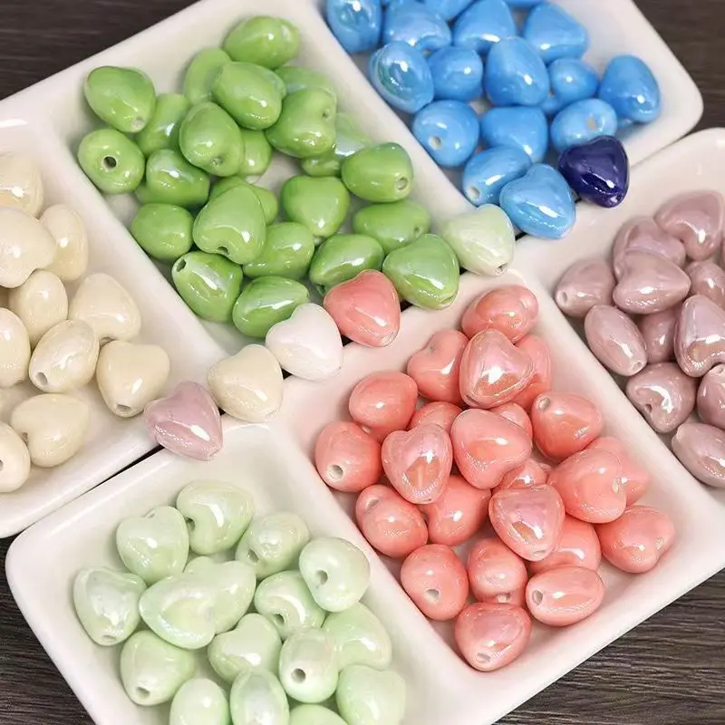 10 Uds. Cuentas de cerámica con forma de corazón de dopamina de 12MM para fabricación de joyas, cuentas de porcelana de amor brillante, collar, pulsera, suministros artesanales DIY