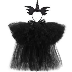 Gonna Tutu nera per ragazze con treno festa di carnevale Fluffy Tulle Girls gonne bambini Halloween Unicorn Costume Toddler Baby Tutus Set