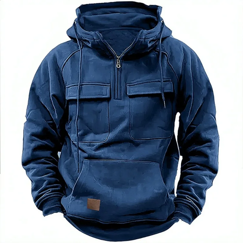 Men's Workwear Solid Color Autumn and Winter New Hooded Sweatshirt