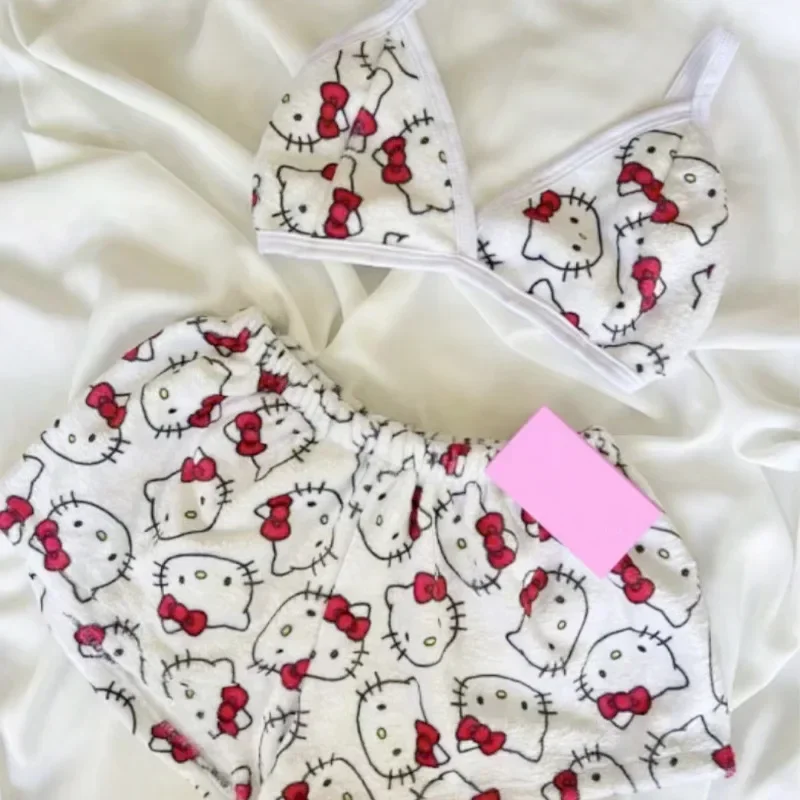 Hello Kitty Pajamas Cartoon Sleeping Background Family Lounge Women's Beach Wear 2 Pieces Summer