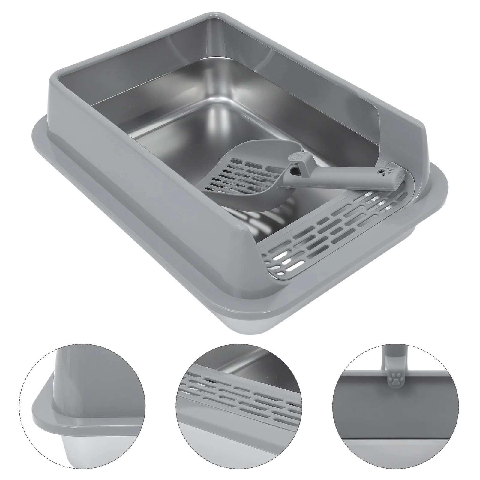 

1 set Stainless Steel Cat Litter Box Medium Metal Enclosed Tray Lid Grey Compact For Small To Medium Cats Durable Pet Litter Pan