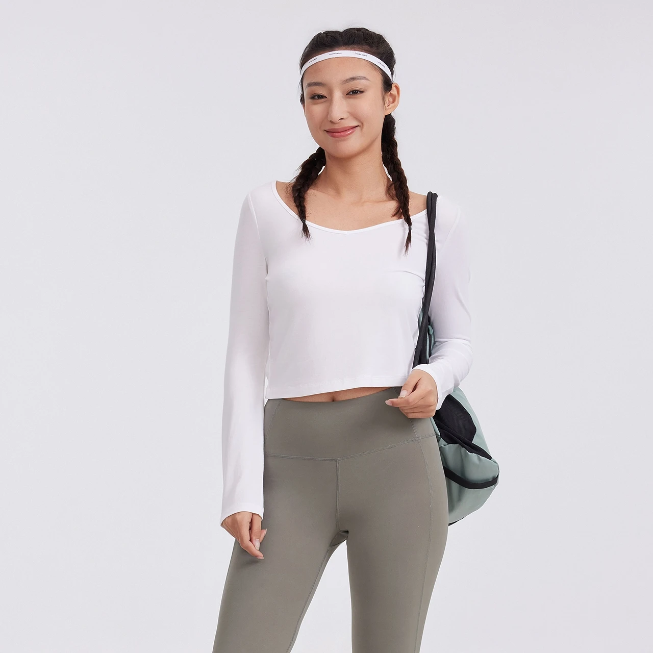 Metersbonwe Damen-Tunika-Shirt mit V-Ausschnitt, lässig, langärmelig, einfarbig, schmal geschnitten, weich, atmungsaktiv, für den Sommer, leicht, sportlich