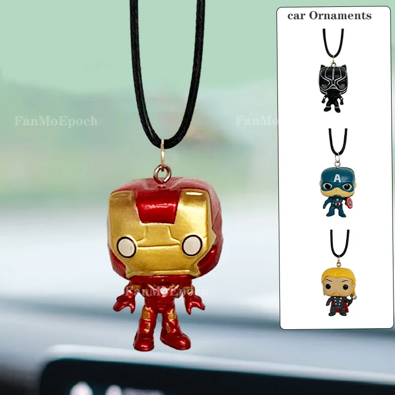 Disney Movie Anime Figures Iron Man Thanos Deadpool Cartoon Cute Heroes Ornaments Thor Hulk Auto Rearview Mirror Hanging Pendant