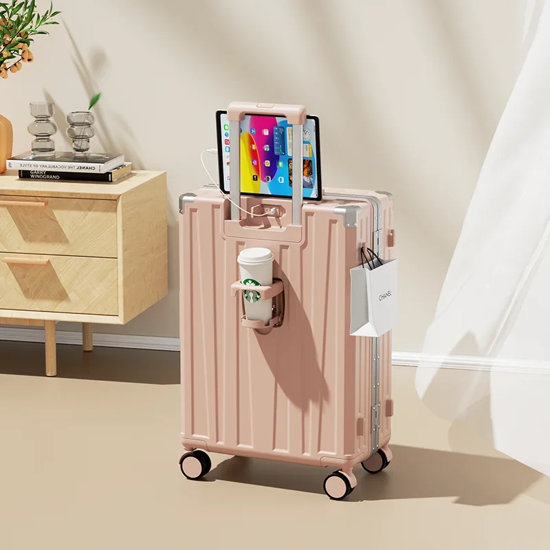 Aluminum Frame Travel suitcase on wheels multifunctional USB Suitcase Fashion woman Large capacity ABS+PC trolley luggage