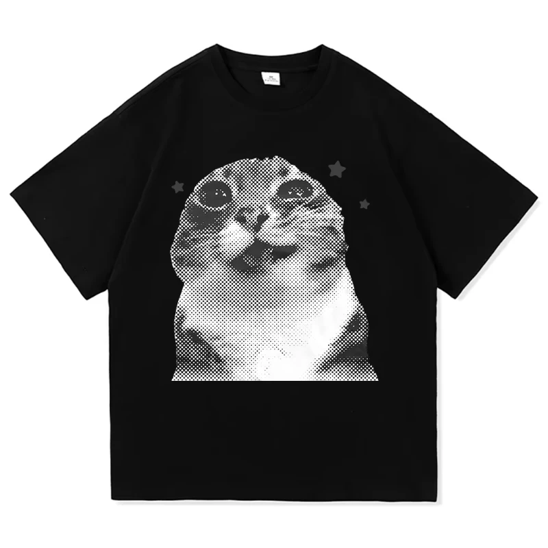 Y2k Funny Cat Meme T Shirt Clothing Harajuku Tops O-neck Short SleeveTshirts Girl Harajuku Anime Cartoon Cat Female Summer Tops
