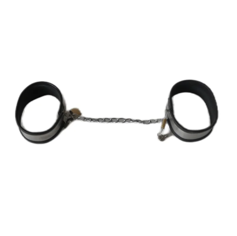 Black Stainless Steel Silicone Lockable Handcuffs Ankle Cuffs Neck Collar Slave BDSM Bondage Shackles Restraint Adult Sex Toys