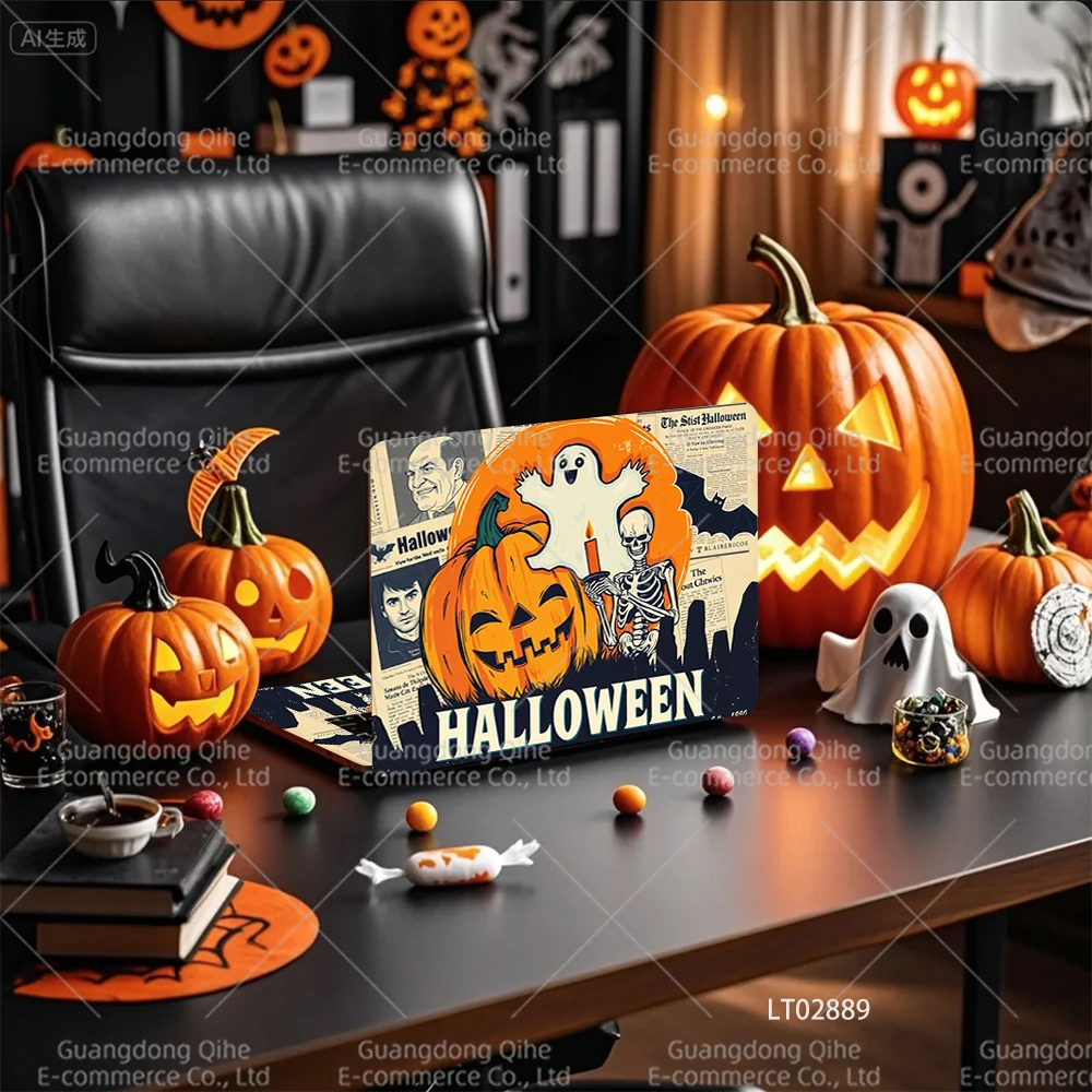 

2 Pack Halloween Laptop Stickers, Spooky Ghost Pumpkin Waterproof Vinyl Decals for MacBook, Tablet, PC, Aesthetic Computer Skin