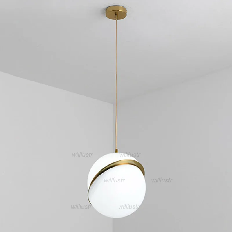 

Creative Acrylic Moon Pendant Lamp Gold Iron Suspension Light Luxury Hotel Bar Misaligned Semicircle Hanging Ceiling Chandelier