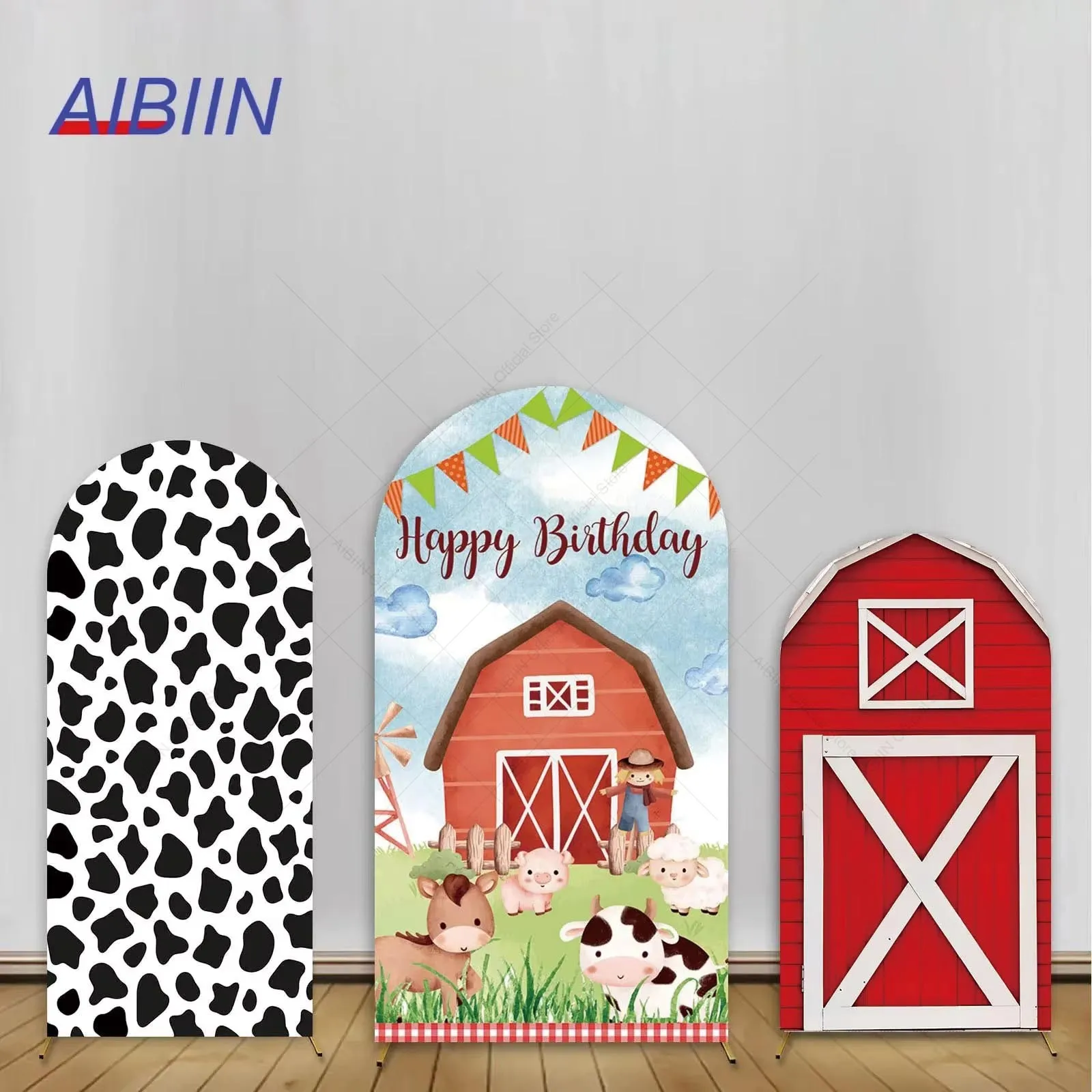 AIBIIN Arch Backdrop Cover Farm Themed Windmill Milk Cow Chick Boy Girl Birthday Baby Shower Party Decor Photography Background