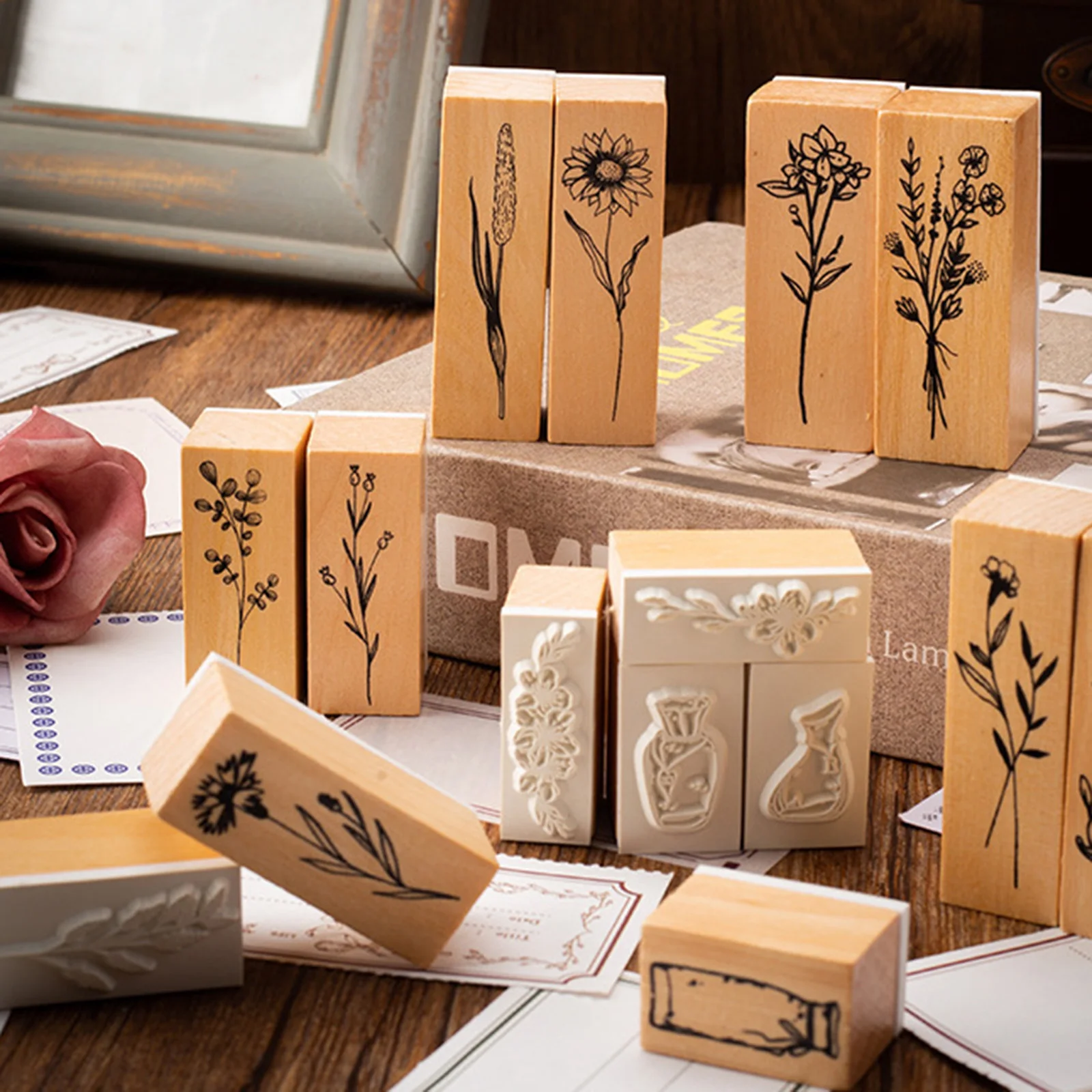 Wooden Stamps Decorative Creative Wood Stamps Crafting Creative Stamps for DIY Accessories Art Crafts Drawing Journals Painting