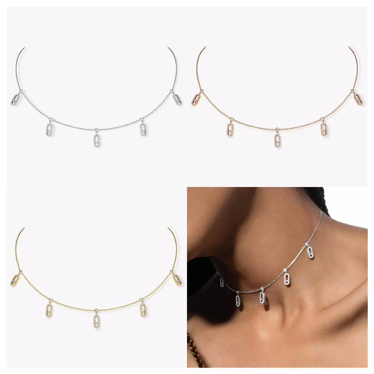 

S925 Sterling Silver Choker Move Uno Series Necklaces Collarbone Chains Luxury Diamond Personality Charms High-end Jewelry