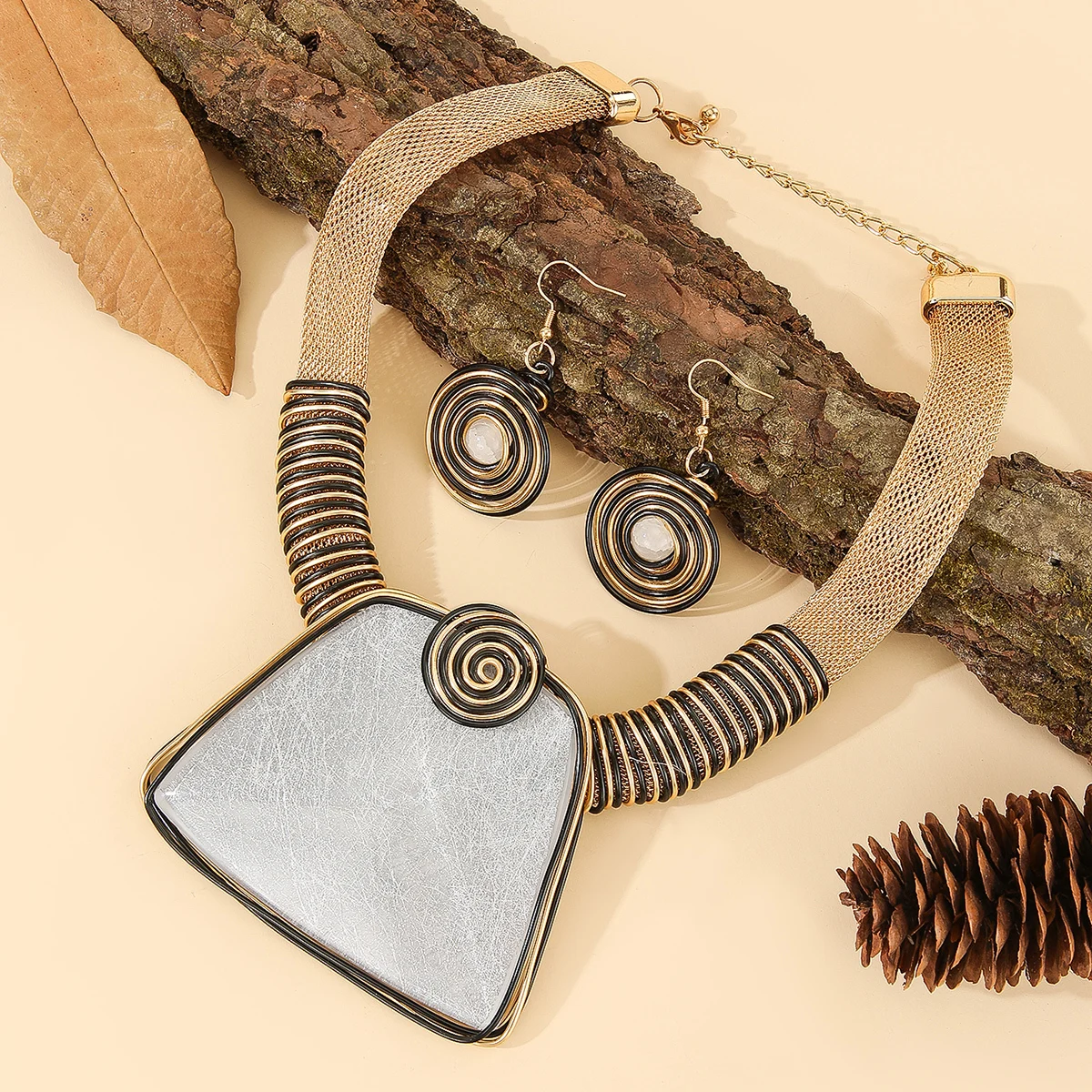 Women's Trendy Geometric Square Resin Gems Jewelry Set