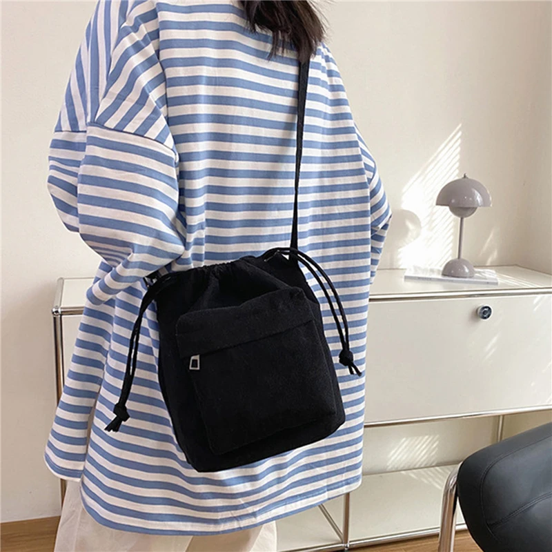 Korean Version Cross Body Bag Women Pleated Drawstring Pocket Opening Nylon Shoulder Satchel Fashionable Niche Casual