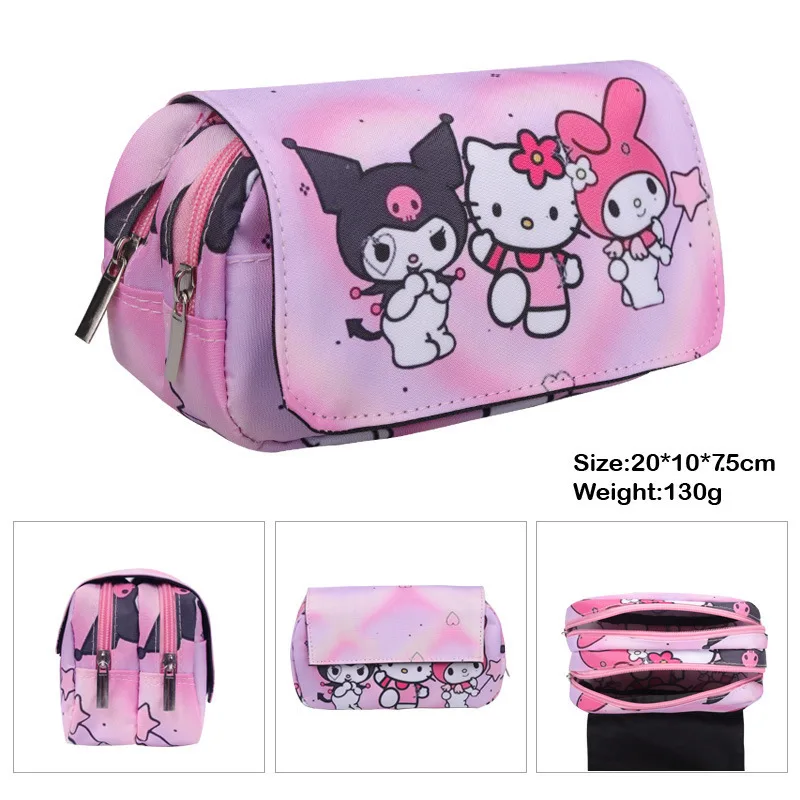 New Printing Cartoon Kuromi Double Layer Pen Pencil Bag Anime Peripheral Primary And Secondary School Student Cute Pencil Bag