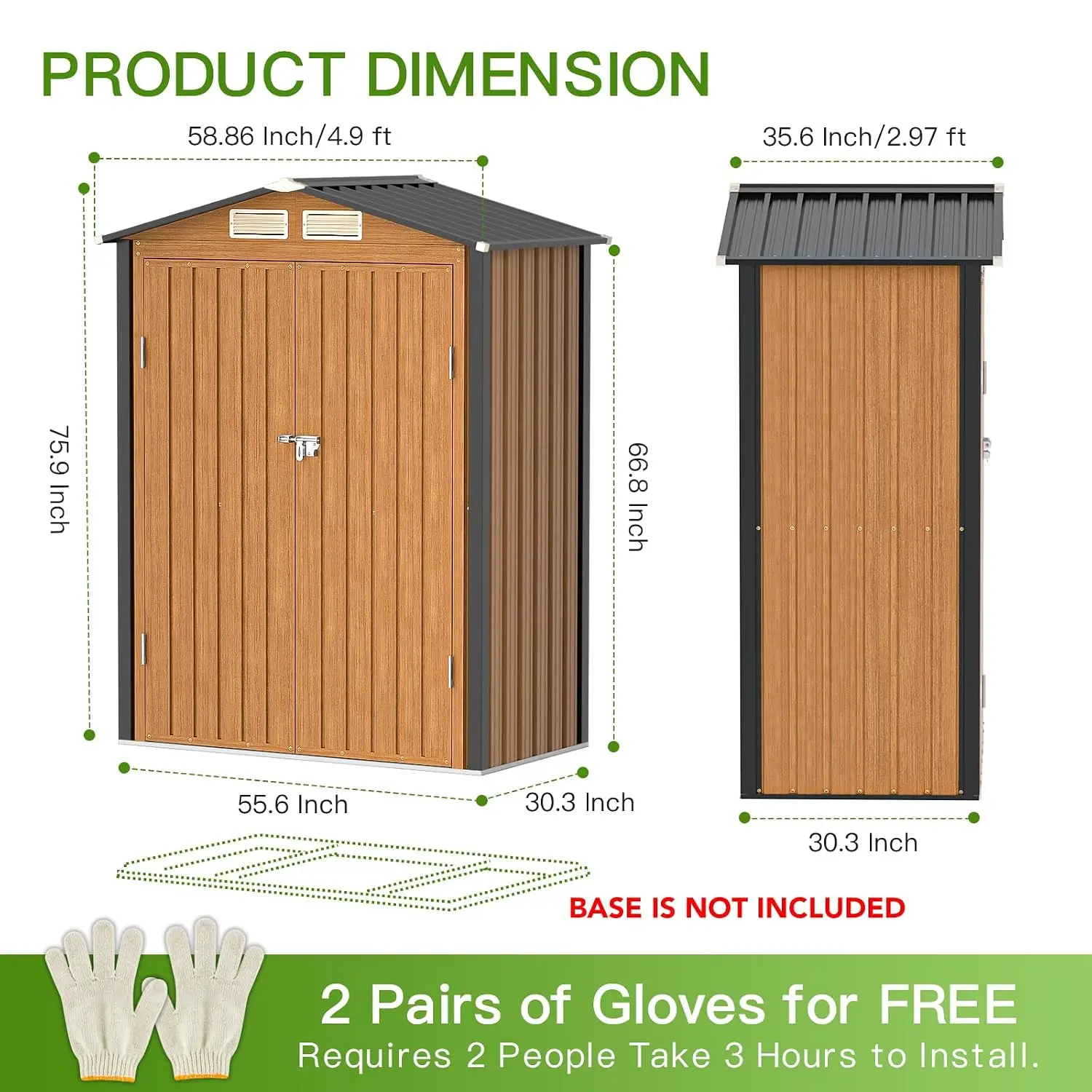 5x3 Ft Outdoor Storage Shed Small Metal Garden Patio Tool Organizer, Customized