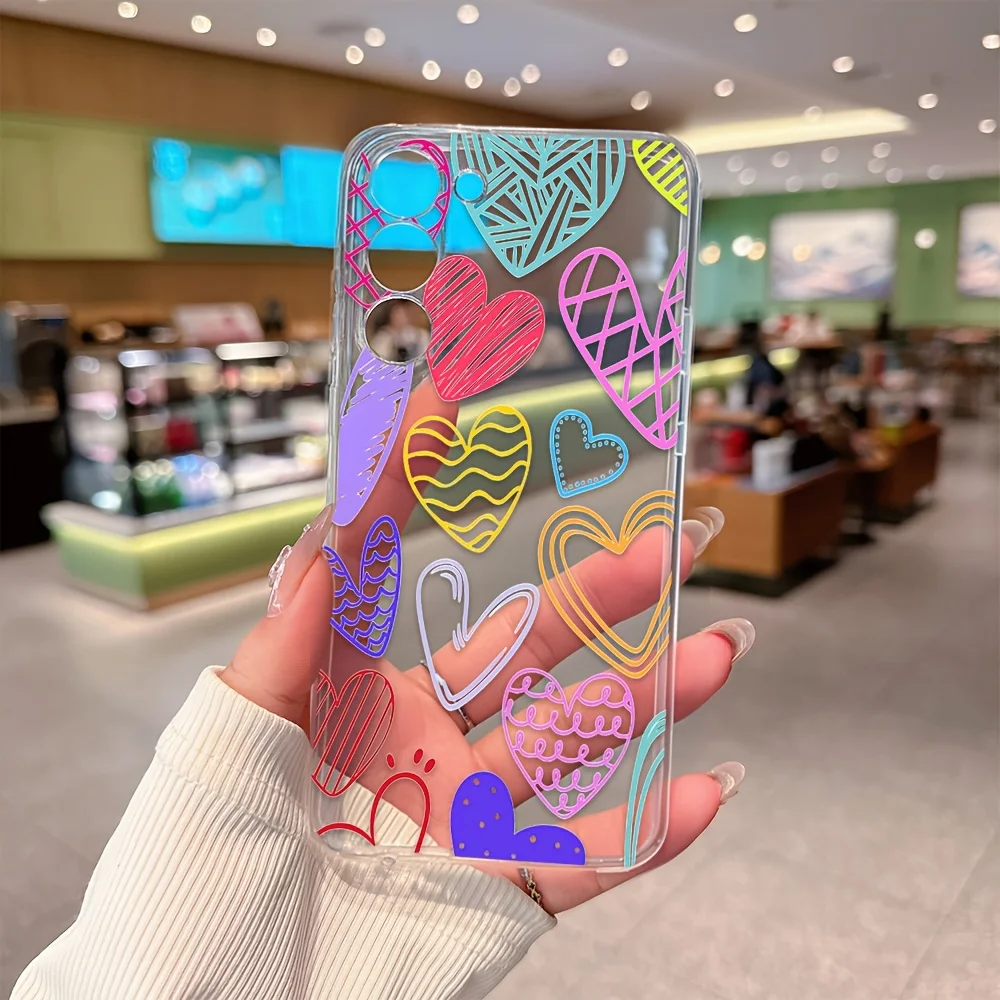 Colorful heart-shaped transparent phone case For Samsung Galaxy S26 Ultra, S26, S26 Plus, A14, A15, A16, A17, A25, A26, A34, A35
