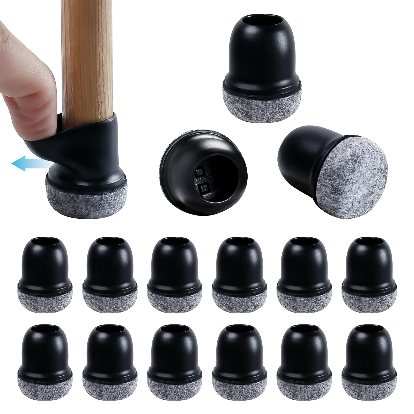 

16PCS Chair Leg Protectors Anti- Slip Silicone 360°Felt Pad Bottom Wrapped Thickening Furniture Leg Cover for Hardwood Floors