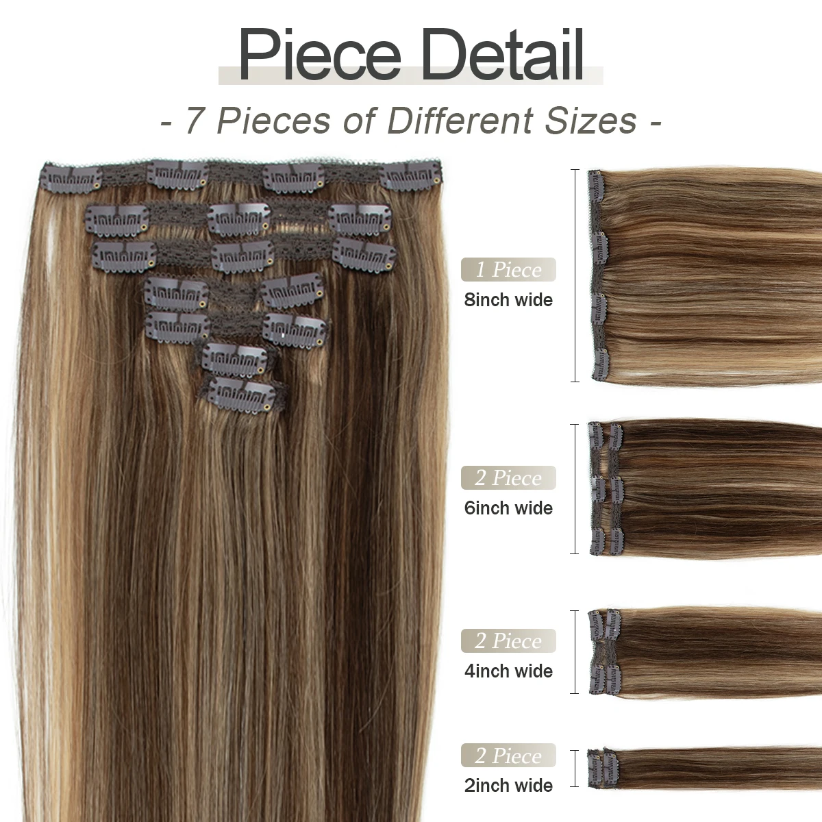 P4-27 Highlight Piano Natural Clip in Hair Extensions Human Hair 14-24 inch 110-120g/set Straight Clip in Extensions for Women