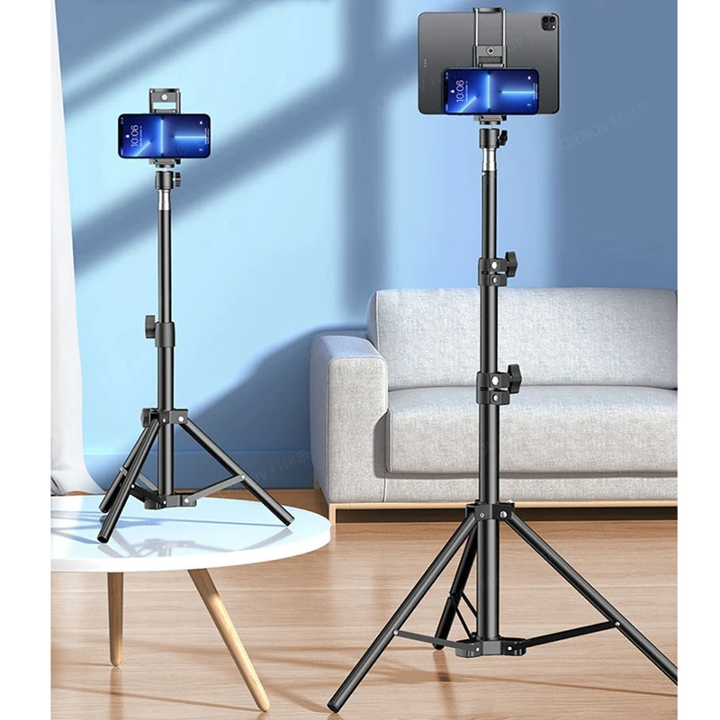 Universal 2 in 1 Tablet Phone Clamp Metal Floor Desktop Tripods Stand Bracket Holder Selfie Stick Cell Phone Tablet Live Stand