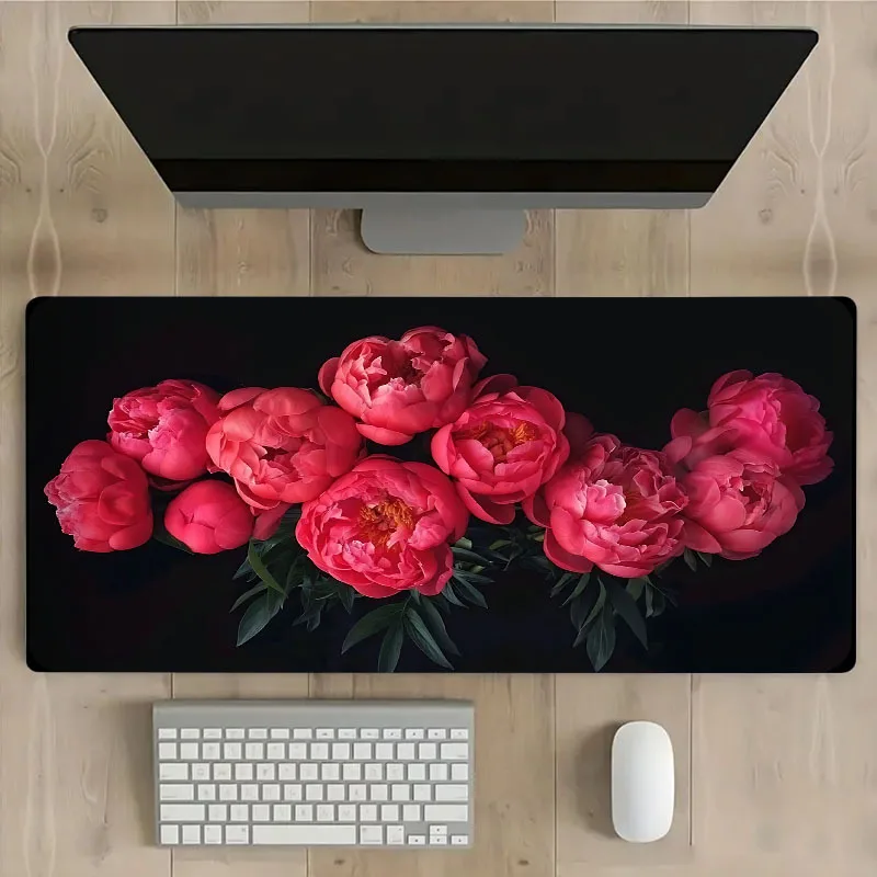 

Red Flowers Peony Mouse Pad Large Rubber Base Anti-slip PC Desk Accessories Mousepad for Office and Gamer Keyboard Mat Decor Rug
