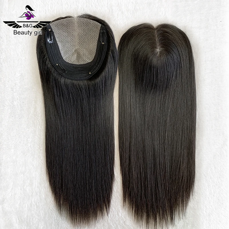 

Hot Sell 130% Density Remy Hair Topper 100 Human Hair French Lace Silk Base Women's Topper With Clips Women Human Hair Topper