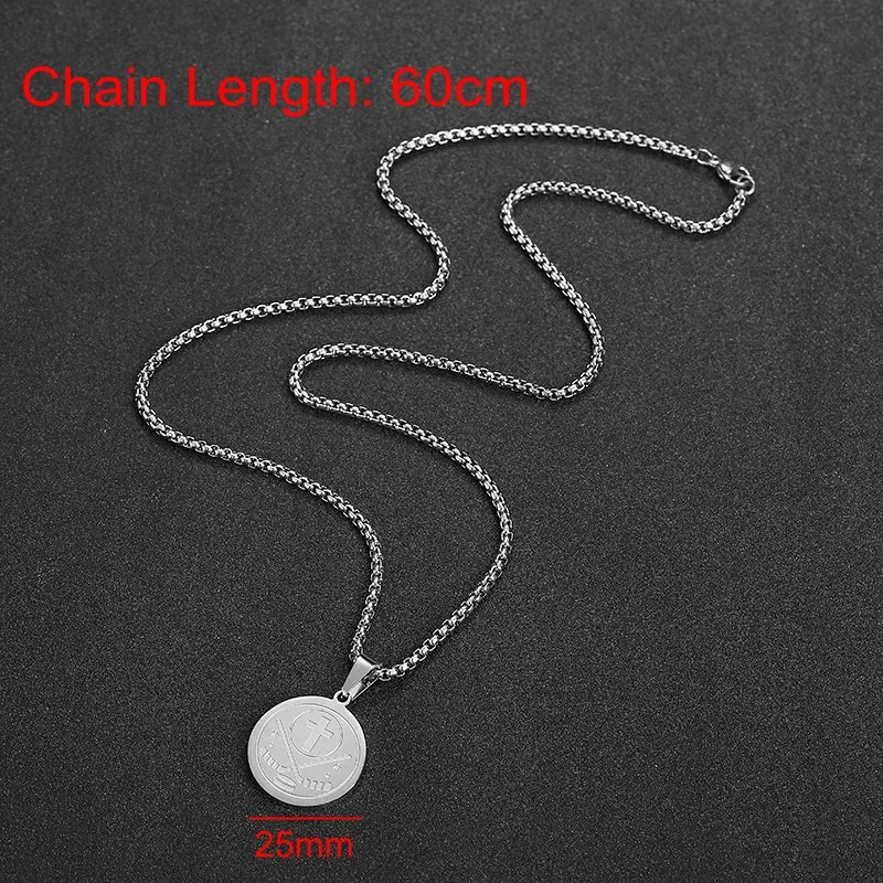 Round Puck Pendant Necklace For Women Men Stainless Steel Cross Necklaces Charm Gold Box Chain Choker For Ice Hockey Enthusiast