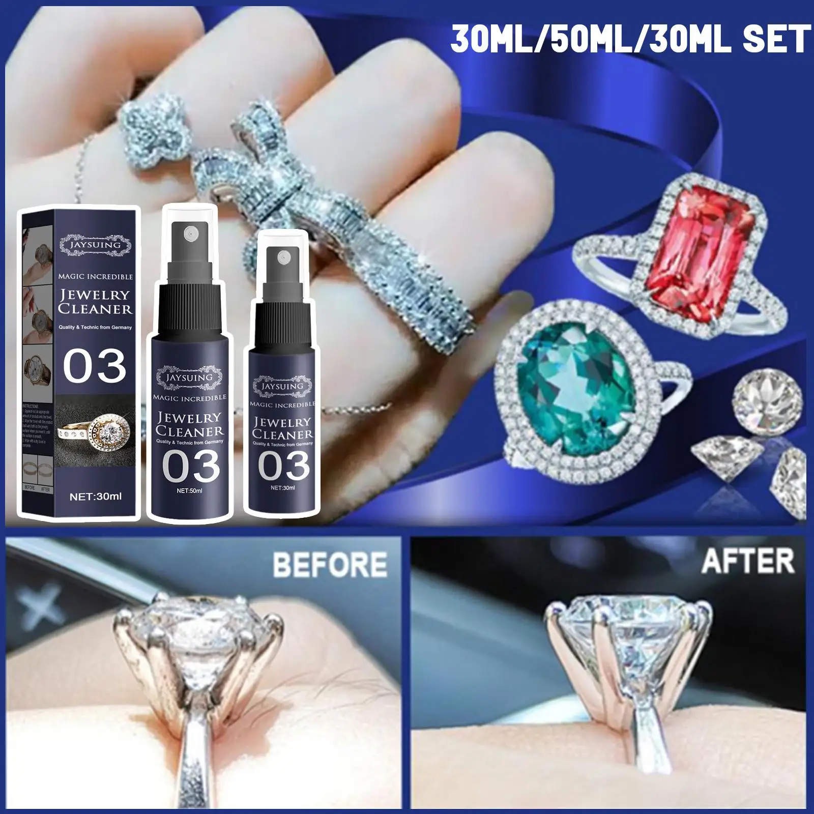 

Jewelry Cleaner Cleaning Solution Tarnish Remover Stain-free Clean Smooth Kits Jewelry Liquid Polishing Spray Diamonds Gold X7K8