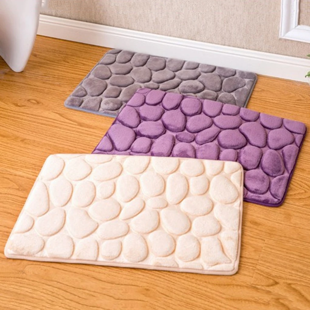 Cobblestone Flower Non-Slip Indoor Absorbent Washable Door Mat Carpet Bathroom Kitchen Flannel Rug