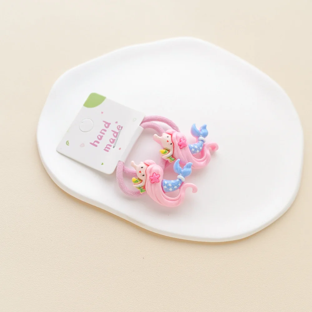 2PCS Lovely Cartoon Mermaid Resin Elastic Hair Bands Princess Hair Accessories Children Hair Ties Baby Headwear For Girls Kids