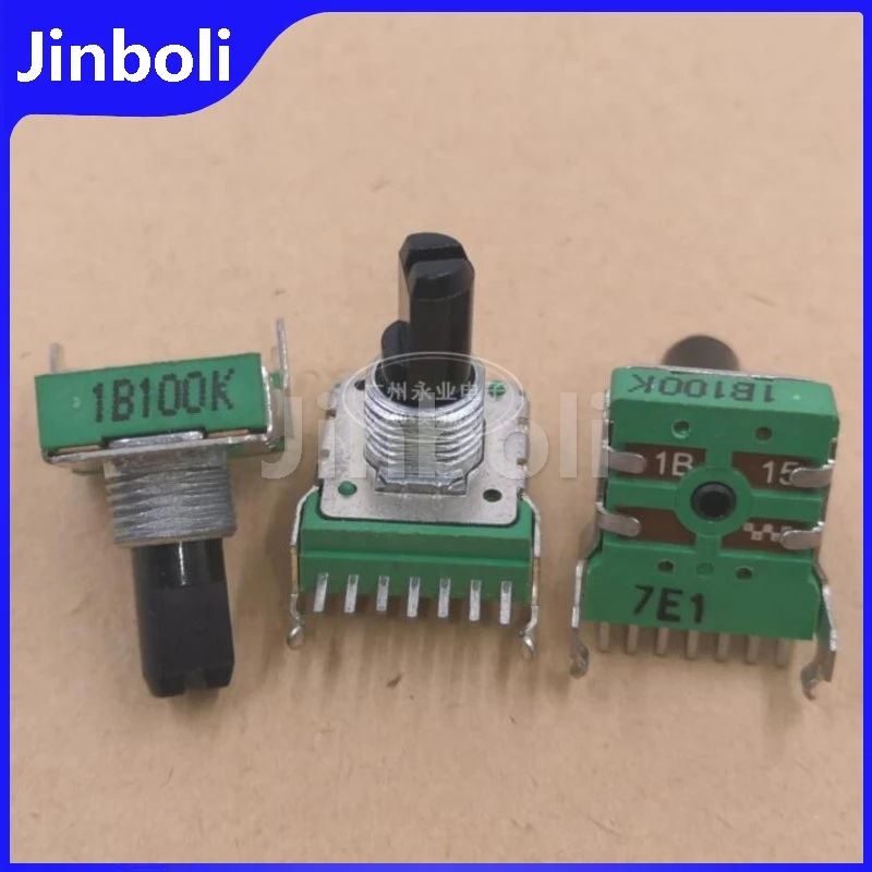 1PCS RK14 Type 7Pins Double Horizontal Rotary Potentiometer B100K Volume Adjustable Potentiometer Half Shaft Length 15MM