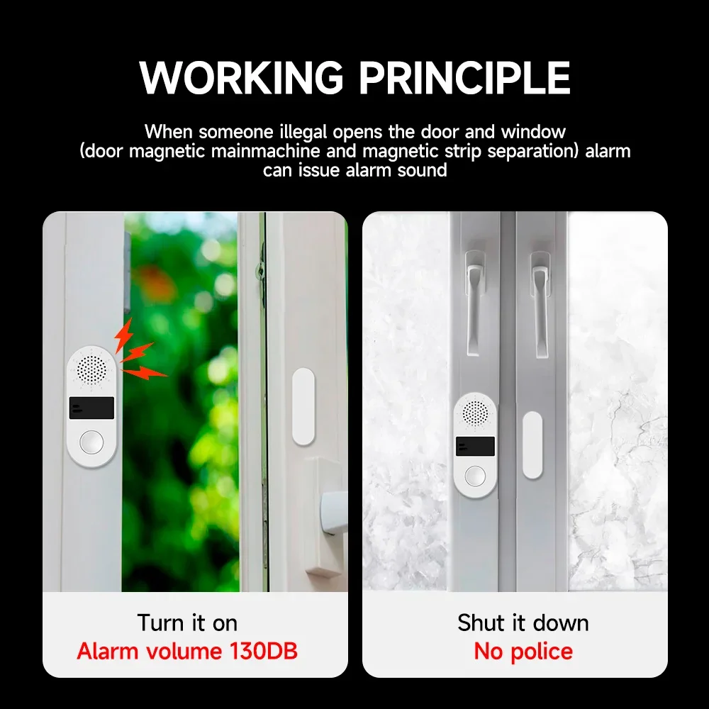 Doors and Windows Sensor Sound Light Alarm Home Safe Anti theft Wireless 130DB Door Magnetic Sensor Non-smart door magnet