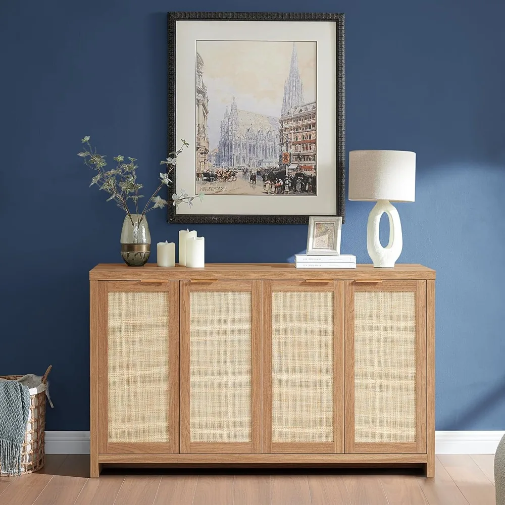 

4-Door Storage Sideboard Cabinets with Adjustable Shelves, Boho Accent Buffet Cupboard Console