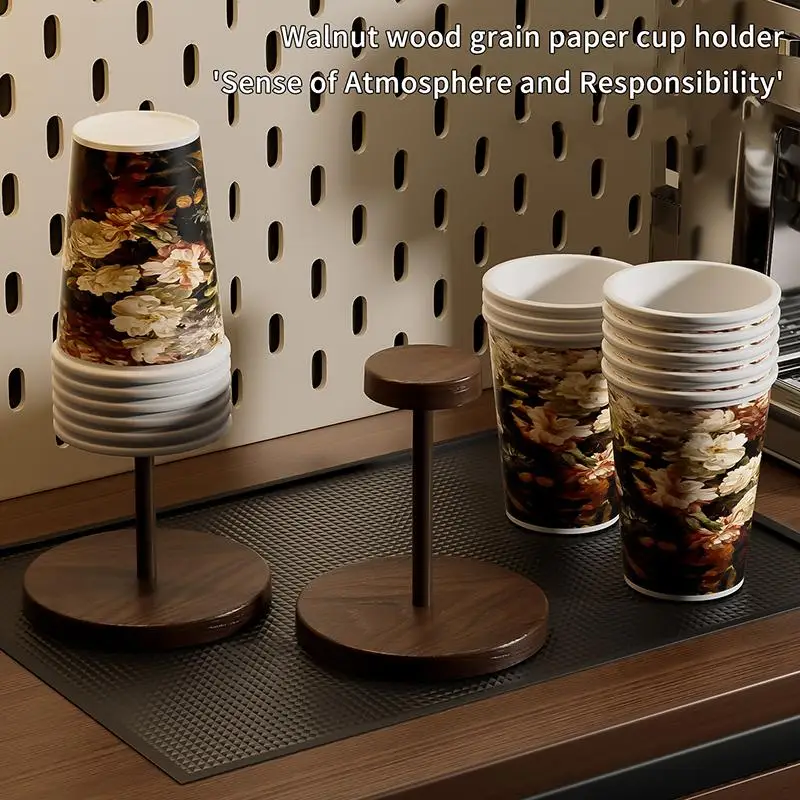 Walnut Colored Wooden Disposable Paper Cup Holder, Suitable for Household Coffee Corners, Kitchens, and Small Bar Counters