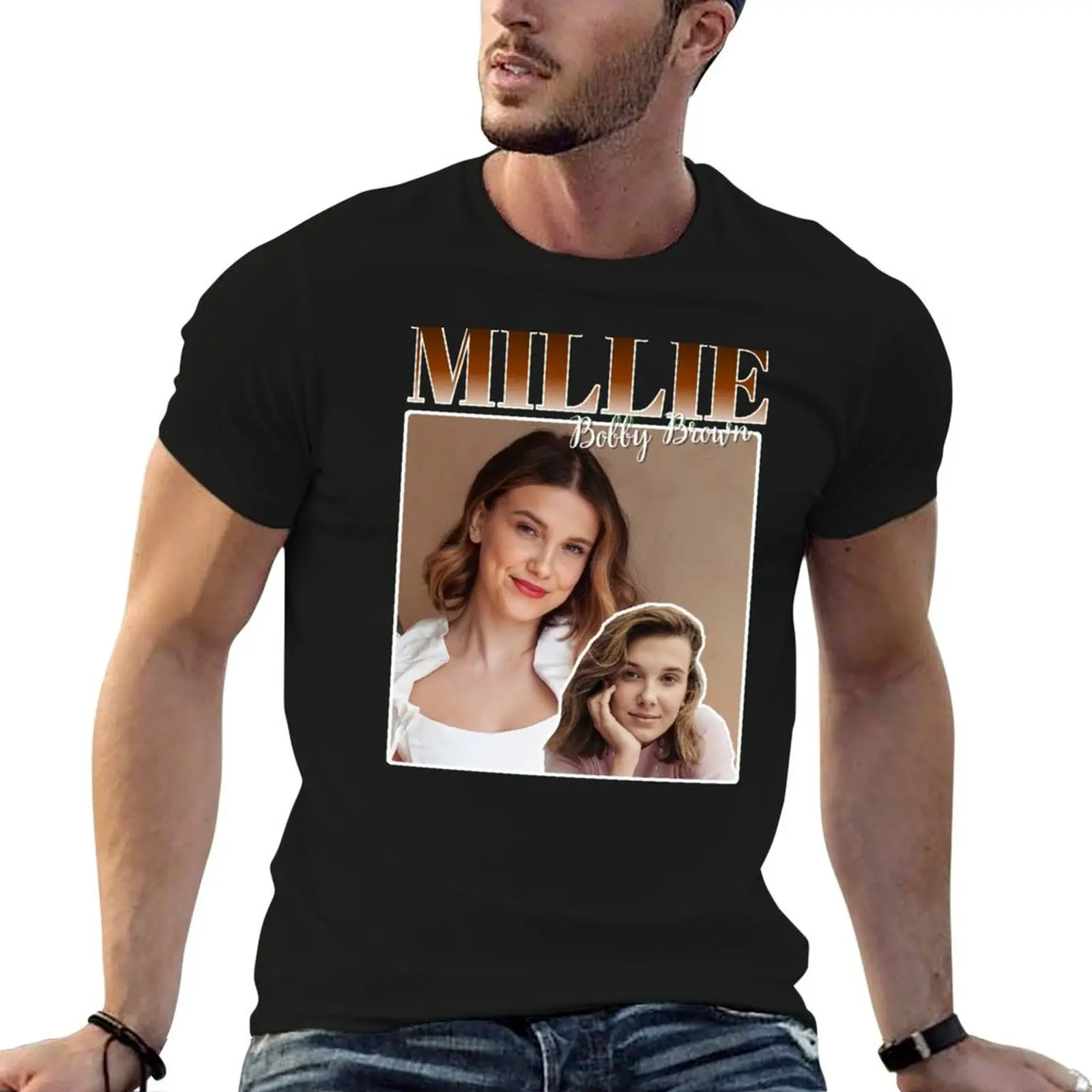 

Футболка Millie Bobby Brown, мужская футболка, хлопковые футболки для мужчин, хлопковые футболки с забавным принтом, мужская футболка