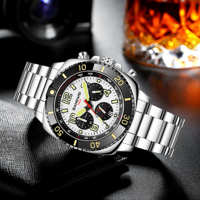 BANGWEI Fashion Luxury Quartz Man Watch Top Brand Calendar Waterproof Luminous Clocks Stainless Business Casual Watches Male New