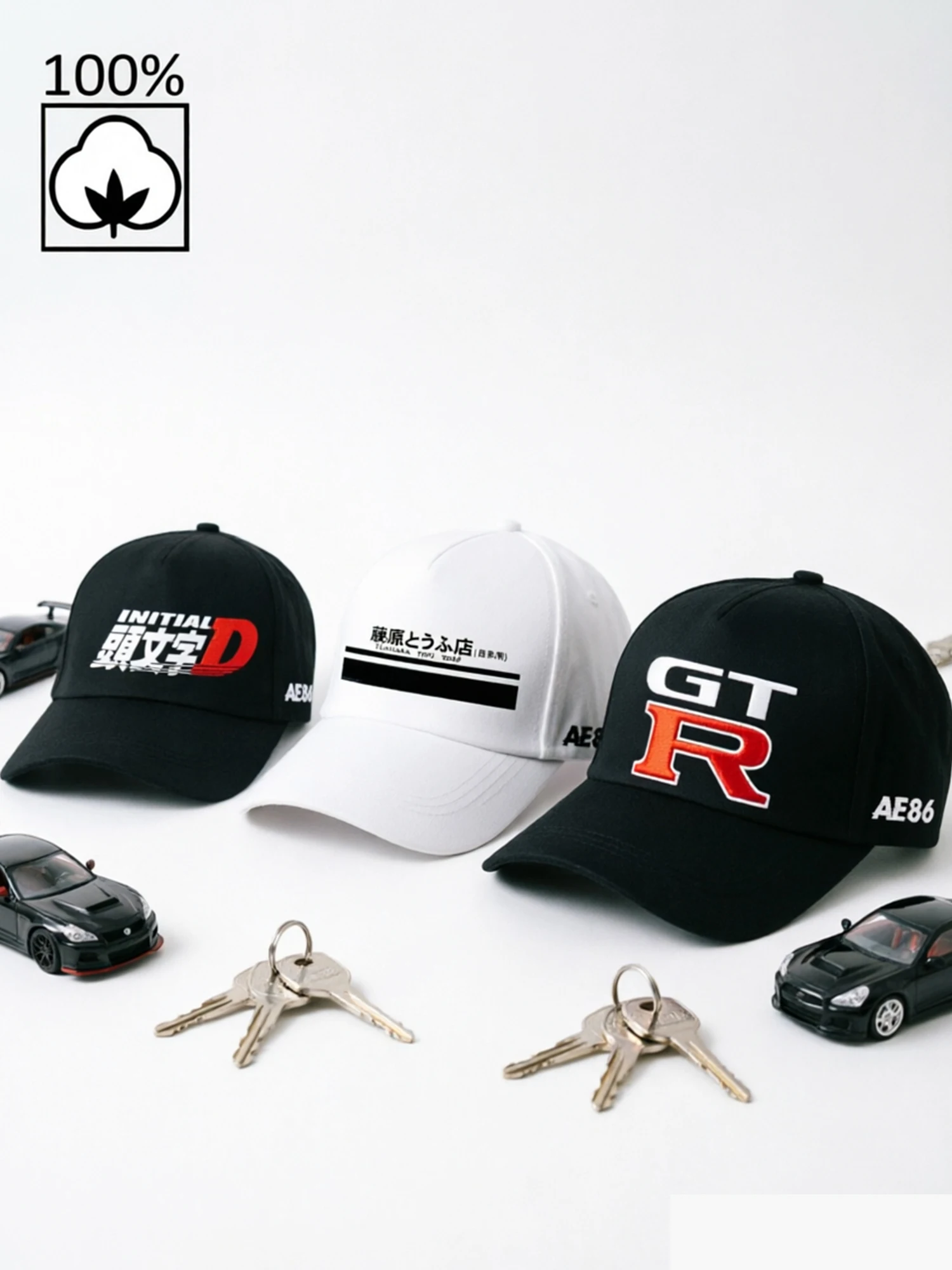 JAPAN Initial D AE86 GTR LOG Print Adjustable COTTON BaseballCap for Men Women Wear for Outdoor Travel Sun Shading Duckbill Cap