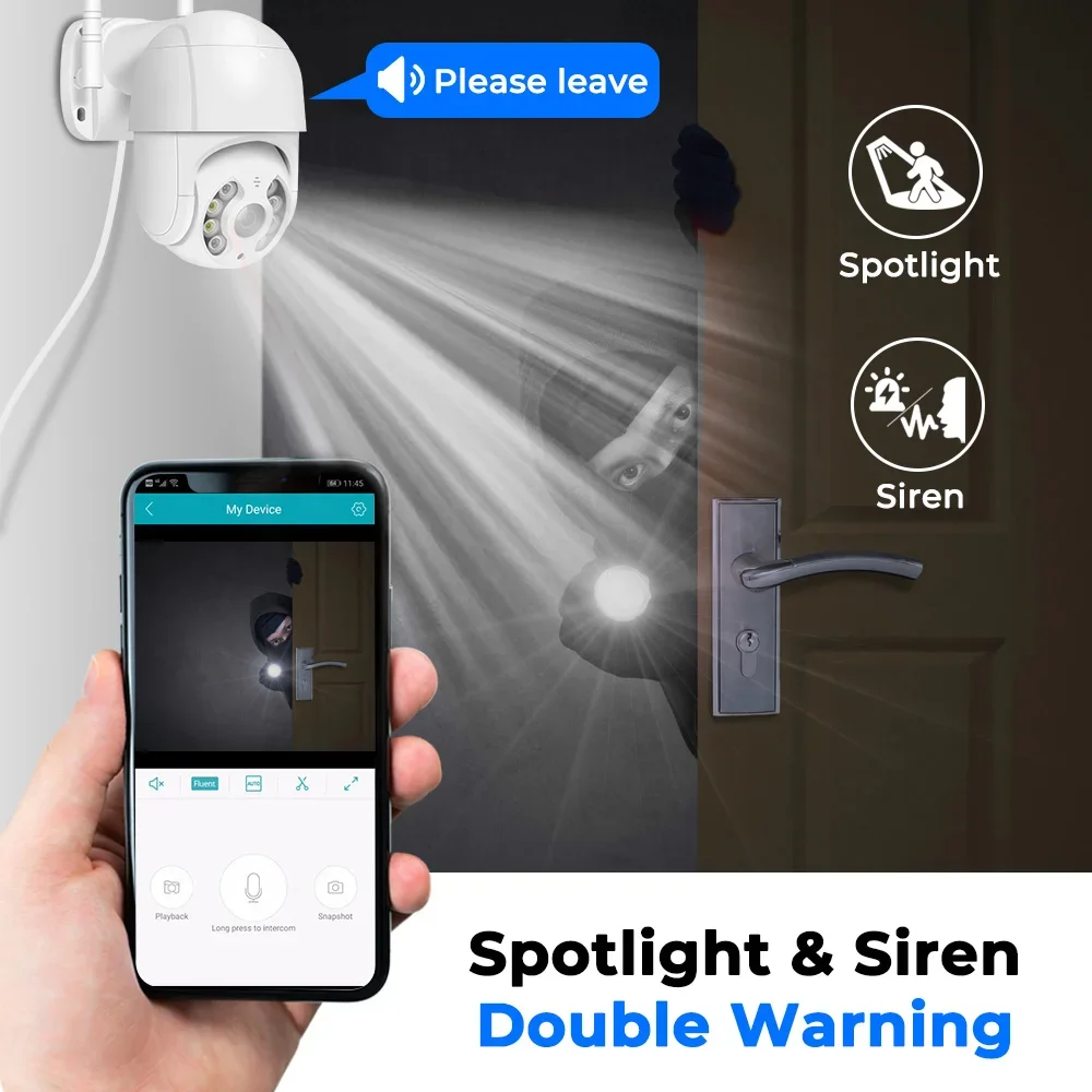 3MP WiFi IP Camera Outdoor Auto Tracking PTZ Camera Two-way Talk Color Night Vision Wireless Security Dome Camera H.265 Onvif