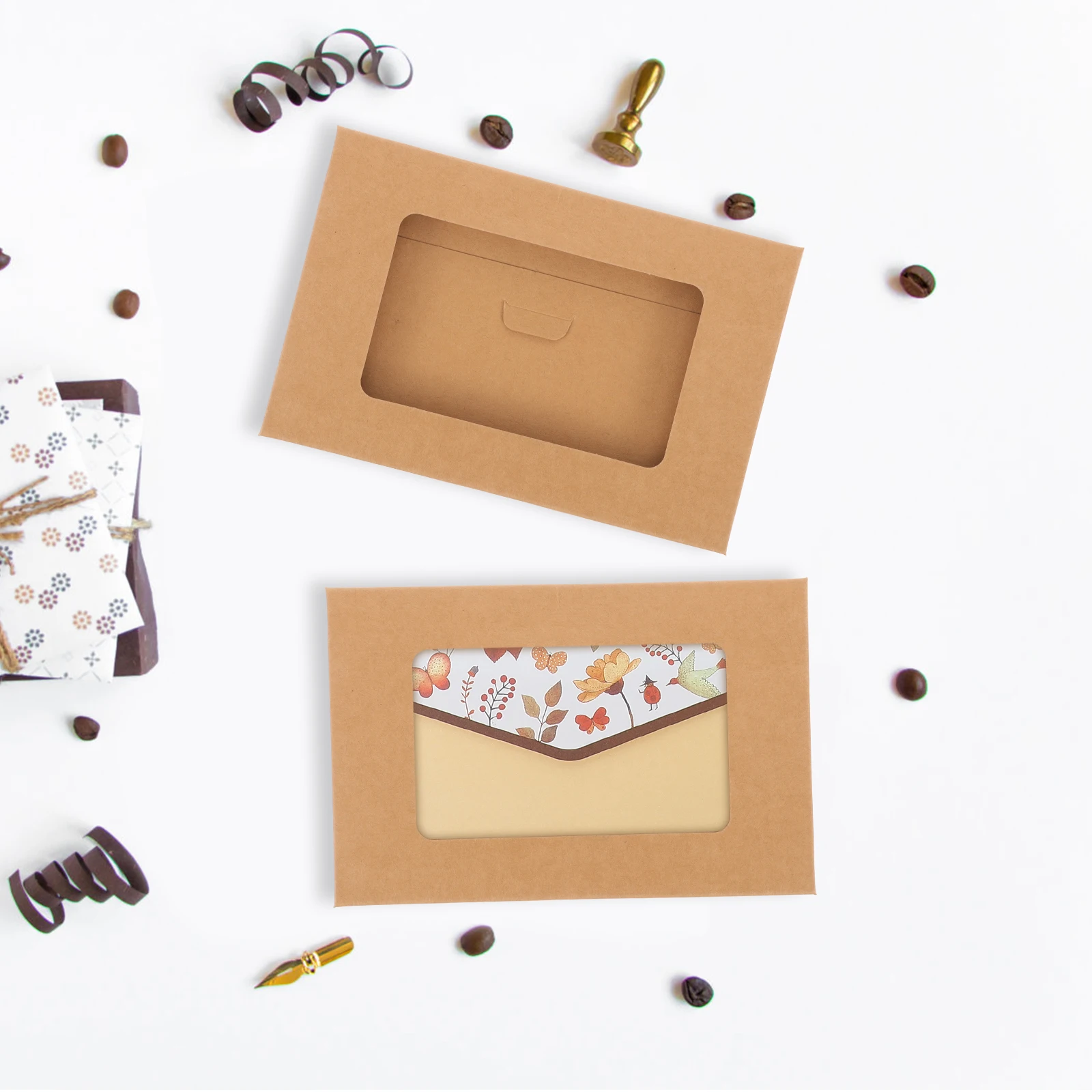 

10pcs Kraft Paper Envelope Boxes Open Window Postcard Storage Boxes For Mailing Letters Catalogs Invoices Statements Lightweight
