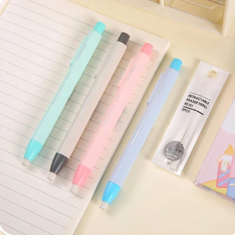 Portable Press Push Pencil Eraser para Estudantes, Borrachas Simples Tipo Caneta, Ferramentas de Correção, Papelaria Coreana, Material de Escritório Escolar